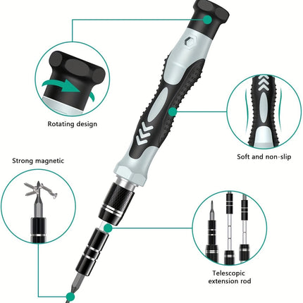 132in 1 Precision Screwdriver Set, Magnetic Screw Driver Bits, Torx Hex Bits, Computer Phone Professional