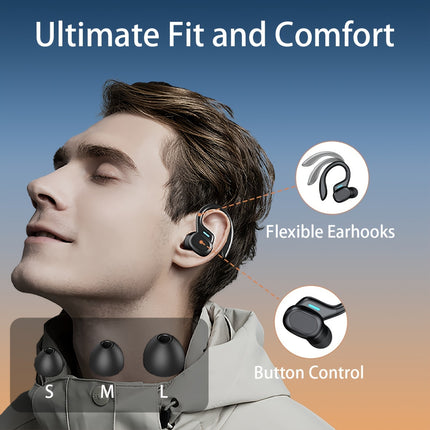 Headphones with ENC Noise Cancelling Mic, Sport Earhook Design, Stereo Sound, Charging Case for Wireless