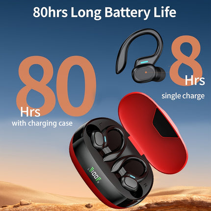 Headphones with ENC Noise Cancelling Mic, Sport Earhook Design, Stereo Sound, Charging Case for Wireless