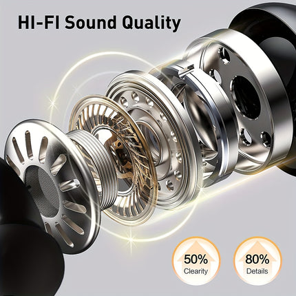 Headphones with ENC Noise Cancelling Mic, Sport Earhook Design, Stereo Sound, Charging Case for Wireless