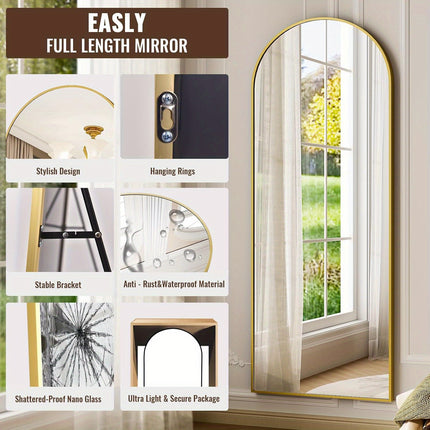 64"x21" Floor Standing Mirror, Full Body Mirror, Three Installation Methods (Free Standing
