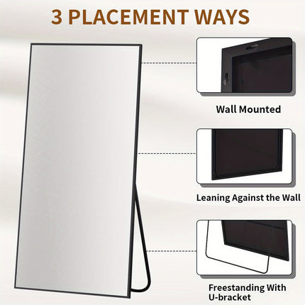 Floor Mirror with Stand Aluminum Alloy Frame Full Body Mirror Standing Hanging or Leaning Against Wall