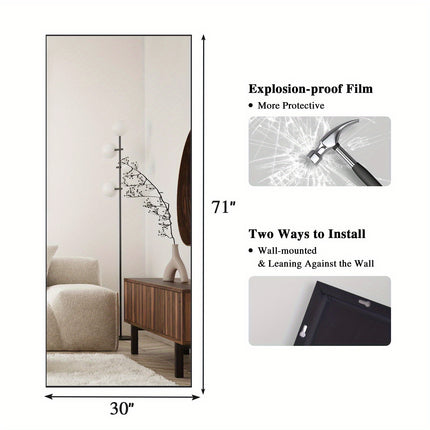 Floor Mirror with Stand Aluminum Alloy Frame Full Body Mirror Standing Hanging or Leaning Against Wall