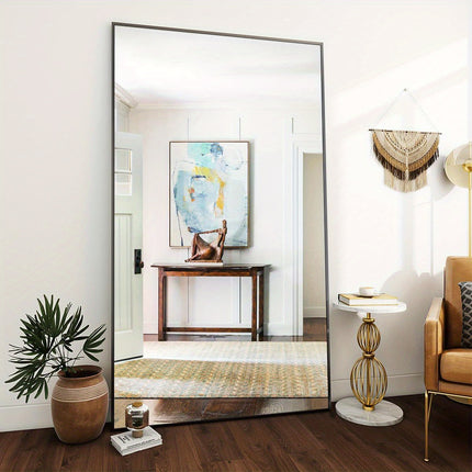 Floor Mirror with Stand Aluminum Alloy Frame Full Body Mirror Standing Hanging or Leaning Against Wall