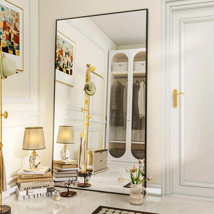 Floor Mirror with Stand Aluminum Alloy Frame Full Body Mirror Standing Hanging or Leaning Against Wall