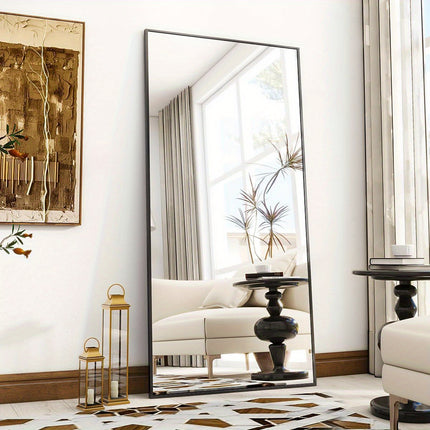 Floor Mirror with Stand Aluminum Alloy Frame Full Body Mirror Standing Hanging or Leaning Against Wall