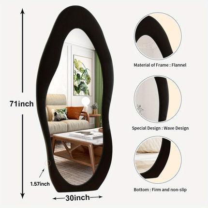 71" x 30" Irregular Full Length Mirror with Flannel Wrapped Wooden Frame Extra Large Full Mirror