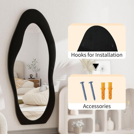 71" x 30" Irregular Full Length Mirror with Flannel Wrapped Wooden Frame Extra Large Full Mirror
