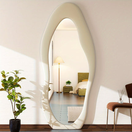 71" x 30" Irregular Full Length Mirror with Flannel Wrapped Wooden Frame Extra Large Full Mirror