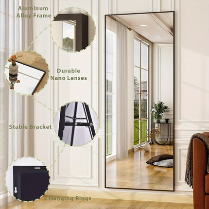 Floor Mirror Full Length Mirror 26" x 71" Rectangle, Aluminum Frame Free-Standing Wall