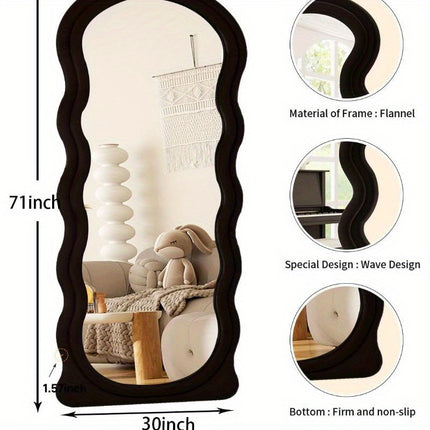 Full-Length Mirror - Stylish Flannel-Wrapped Wood Frame, Versatile for Hanging or Leaning in Cloakroom,