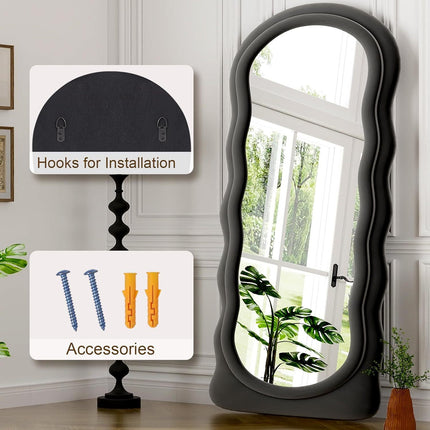 Full-Length Mirror - Stylish Flannel-Wrapped Wood Frame, Versatile for Hanging or Leaning in Cloakroom,