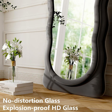 Full-Length Mirror - Stylish Flannel-Wrapped Wood Frame, Versatile for Hanging or Leaning in Cloakroom,