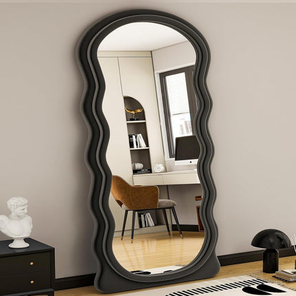Full-Length Mirror - Stylish Flannel-Wrapped Wood Frame, Versatile for Hanging or Leaning in Cloakroom,