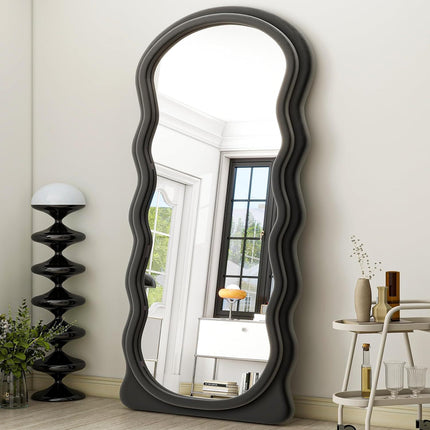 Full-Length Mirror - Stylish Flannel-Wrapped Wood Frame, Versatile for Hanging or Leaning in Cloakroom,