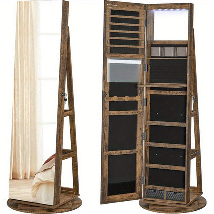 6 LEDs Jewelry Cabinet, 360° Swivel Jewelry Organizer with 3 Storage Shelves