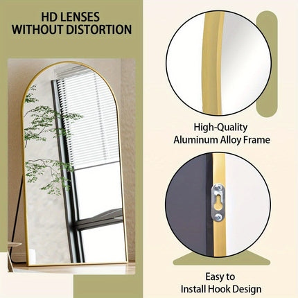 76" X 34" Arch Floor Mirror With Stand, Aluminum Alloy Frame Full Body Mirror
