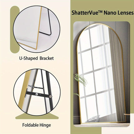 76" X 34" Arch Floor Mirror With Stand, Aluminum Alloy Frame Full Body Mirror