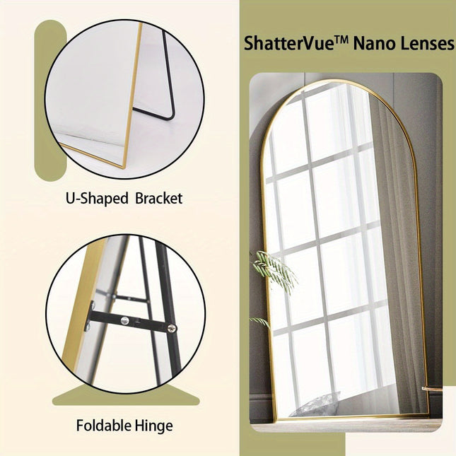 76" X 34" Arch Floor Mirror With Stand, Aluminum Alloy Frame Full Body Mirror