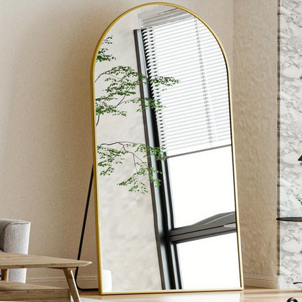 76" X 34" Arch Floor Mirror With Stand, Aluminum Alloy Frame Full Body Mirror