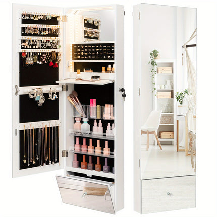 Jewelry Cabinet Armoire Full-Length Mirror w/ LED Lights & Drawer
