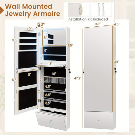 Jewelry Cabinet Armoire Full-Length Mirror w/ LED Lights & Drawer