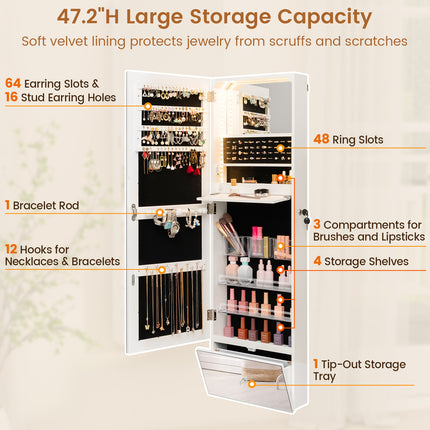 Jewelry Cabinet Armoire Full-Length Mirror w/ LED Lights & Drawer