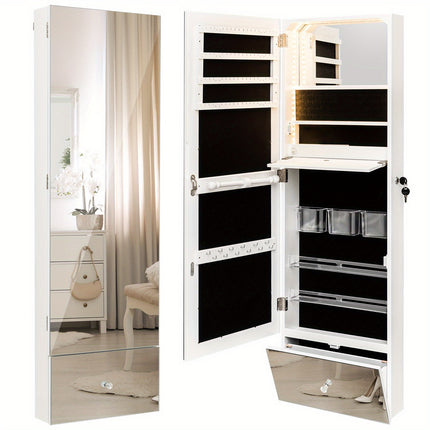 Jewelry Cabinet Armoire Full-Length Mirror w/ LED Lights & Drawer