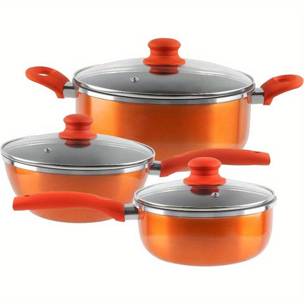 Pot Set Orange  Pots and Pans Set Ultra Nonstick  with Ceramic Coating  Gas/Induction Compatible