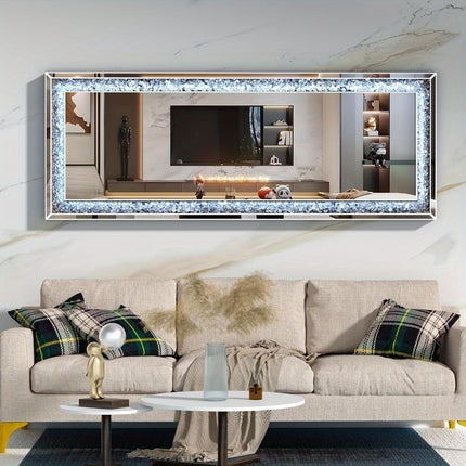 63*20 inch with Lights and Crystal Crush Diamond, Wall Mounted Hanging Diamond Mirror