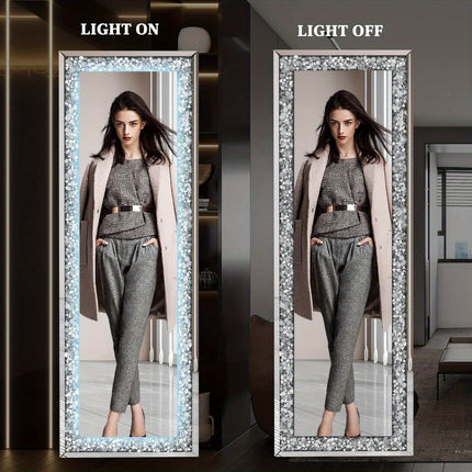 63*20 inch with Lights and Crystal Crush Diamond, Wall Mounted Hanging Diamond Mirror