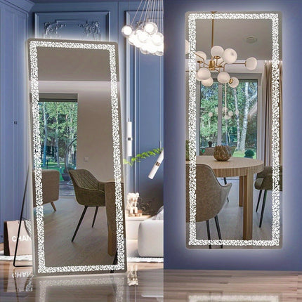 63" x 22", Full Body Mirror with Triangle Pattern Led Light, Mirror Full Length 3 Color