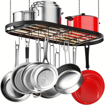 Hanging Pot Rack Ceiling Mount, Pot Pots and Pans Organizer, Heavy Duty Cooking Hanger with 12 Hooks