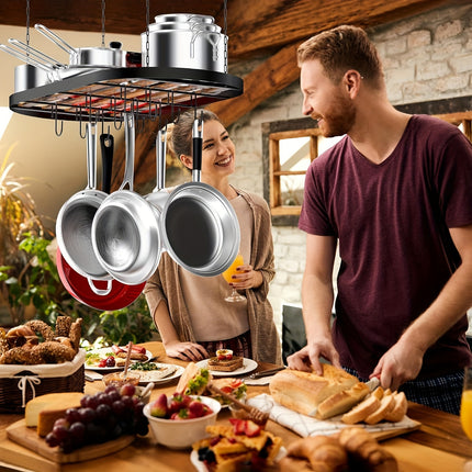 Hanging Pot Rack Ceiling Mount, Pot Pots and Pans Organizer, Heavy Duty Cooking Hanger with 12 Hooks