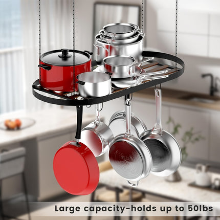 Hanging Pot Rack Ceiling Mount, Pot Pots and Pans Organizer, Heavy Duty Cooking Hanger with 12 Hooks