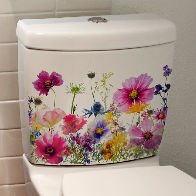 Vibrant Floral Toilet Sticker - Pink and Green Flowers Removable