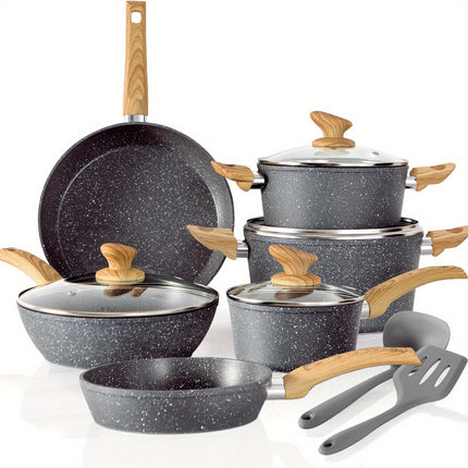 12-Piece Granite Nonstick Induction Cookware Set - Premium Aluminum Pots and Pans with Durable
