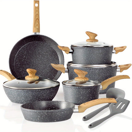 12-Piece Granite Nonstick Induction Cookware Set - Premium Aluminum Pots and Pans with Durable
