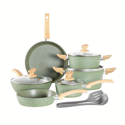 12-Piece Granite Nonstick Induction Cookware Set - Premium Aluminum Pots and Pans with Durable