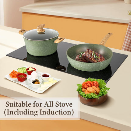 12-Piece Granite Nonstick Induction Cookware Set - Premium Aluminum Pots and Pans with Durable