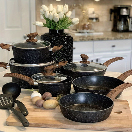 12-Piece Granite Nonstick Induction Cookware Set - Premium Aluminum Pots and Pans with Durable
