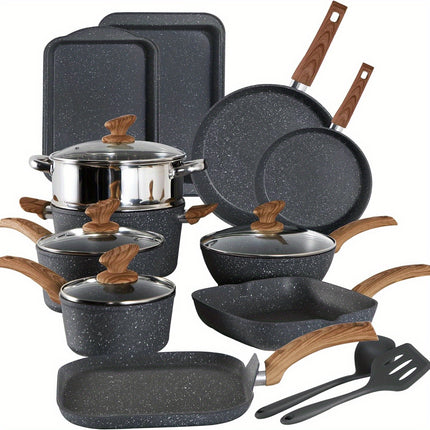 17-Piece Premium Green Granite Induction Cookware Set