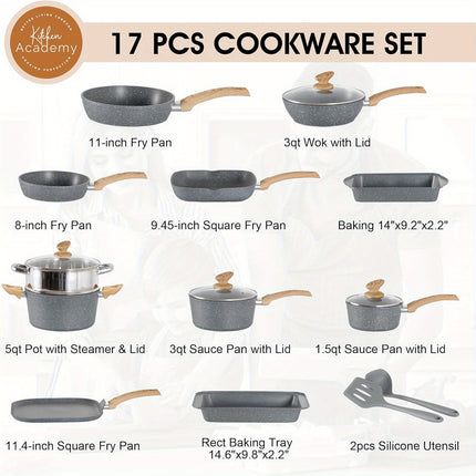 17-Piece Premium Green Granite Induction Cookware Set