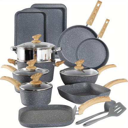 17-Piece Premium Green Granite Induction Cookware Set