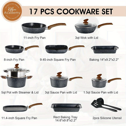 17-Piece Premium Green Granite Induction Cookware Set