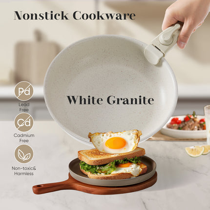 12pcs Cookware Sets, Nonstick Pots and Pans Set White Granite,