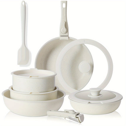 12pcs Cookware Sets, Nonstick Pots and Pans Set White Granite,