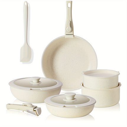 12pcs Cookware Sets, Nonstick Pots and Pans Set White Granite,