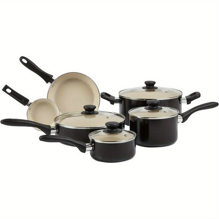 11 Piece Cookware Set, made without PFOA & PTFE, Black/Cream