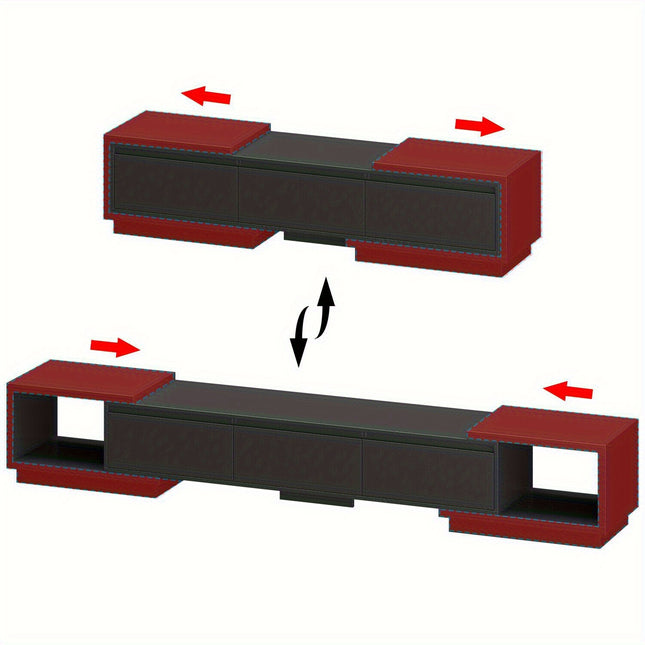 Multi-Level TV Cabinet Featuring Three Drawers And a Pull-Out Media Storage Console.